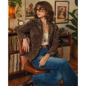 Croft & Barrow Brown Textured Floral Paisley Blazer Jacket Size 12